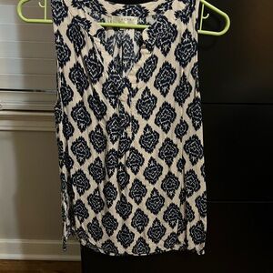 Kenar Navy and White Sleeveless Blouse